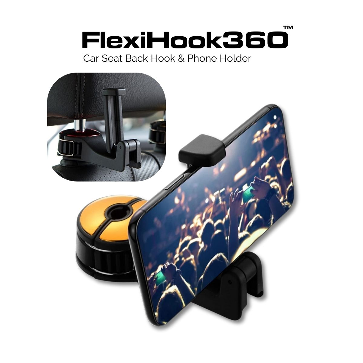 FlexiHook360™ Car Seat Back Hook & Phone Holder